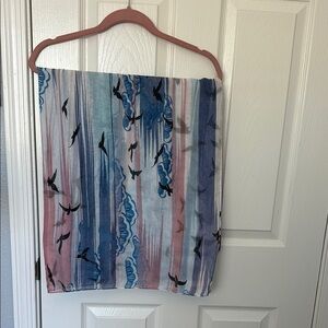 Melrose and Market Bird Patterned Scarf in Blue and Pink